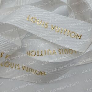 LOUIS VUITTON 1" White Gold Logo Ribbon (Two) 2-Yard Luxury Gift Wrap LV